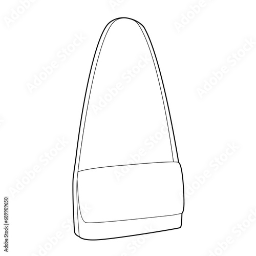 Cross-Body Bag with flap closure. Fashion accessory technical illustration. Vector satchel front 3-4 view for Men, women, unisex style, flat handbag CAD mockup sketch outline isolated