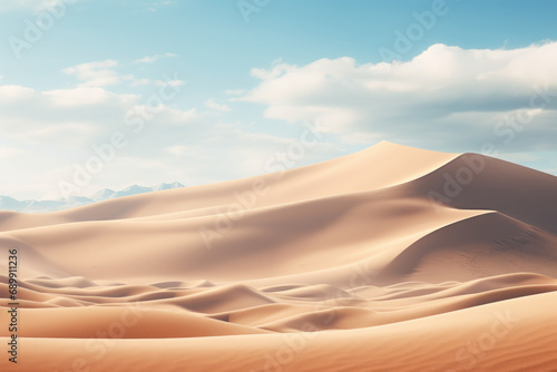 A seamless panorama of sand dunes stretching into the distance, capturing the expansive beauty of desert landscapes. Concept of endless horizons and vastness. Generative Ai.