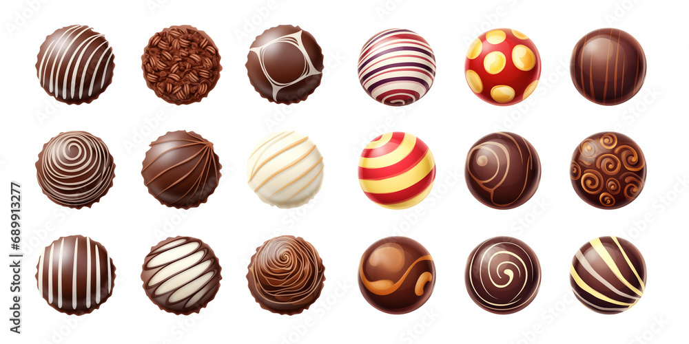 Collection of various chocolate balls or candy pralines isolated on transparent background. Generative AI Collection of various chocolate balls or candy pralines isolated on transparent background. Generative AI