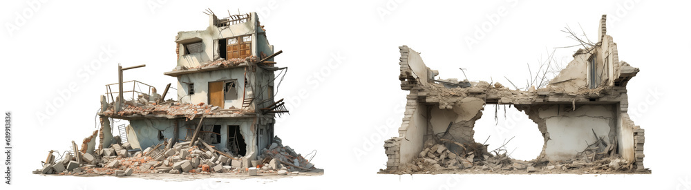 Demolished buildings isolated on transparent background. Generative AI - obrazy, fototapety, plakaty 