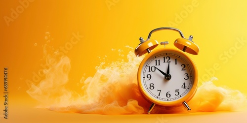 Alarm clock with stunning smoke background. The concept of time passing and disappearing