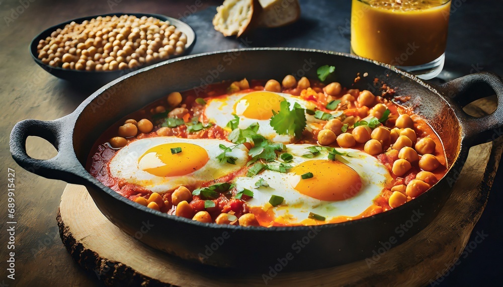 Shakshuka with chickpeas in a skillet
Shakshuka with chickpeas in a skillet