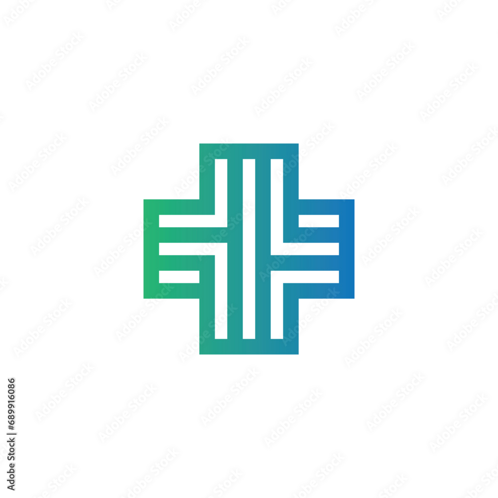 Obraz premium modern medical cross plus health line logo design