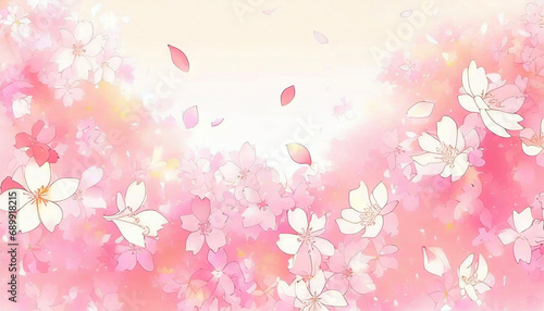 桜の水彩画　ふわふわ優しい手描き風イラスト © ヨーグル