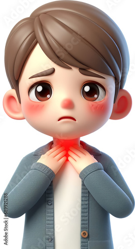 3d boy character - sore throat - neck pain