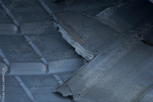 Roof tiles close up in construction site. Roof tile background.