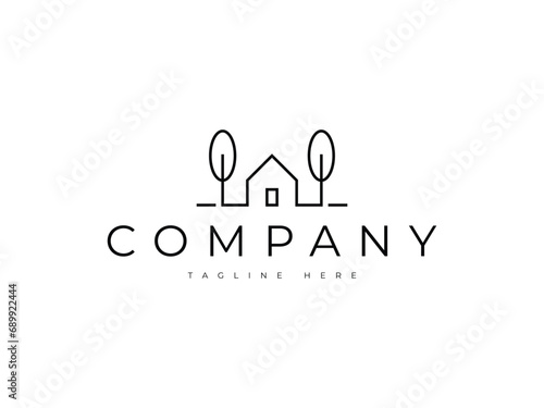minimal house with trees logo design