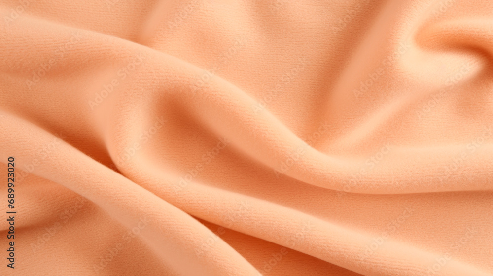 A close up of a peach colored fabric. Monochrome peach fuzz background. A close up of a peach colored fabric. Monochrome peach fuzz background.