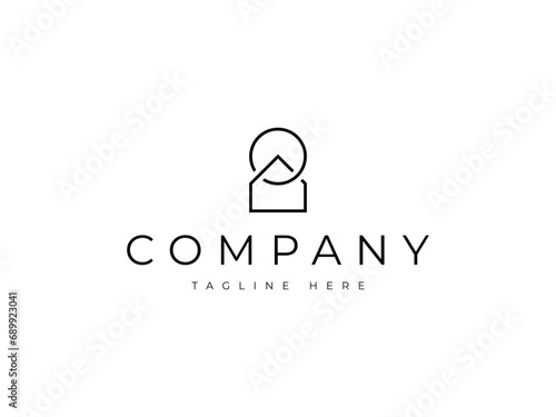 minimal house and sun shape logo design