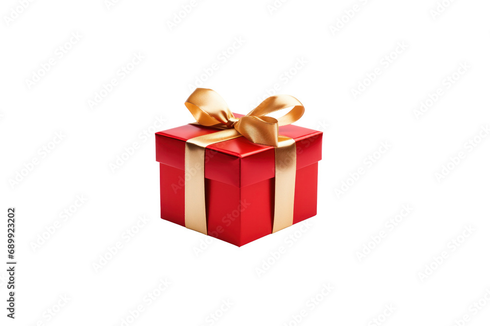 Obraz premium Red gift box tied with gold ribbon isolated