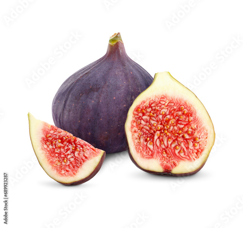 Fresh whole and cut figs isolated on white