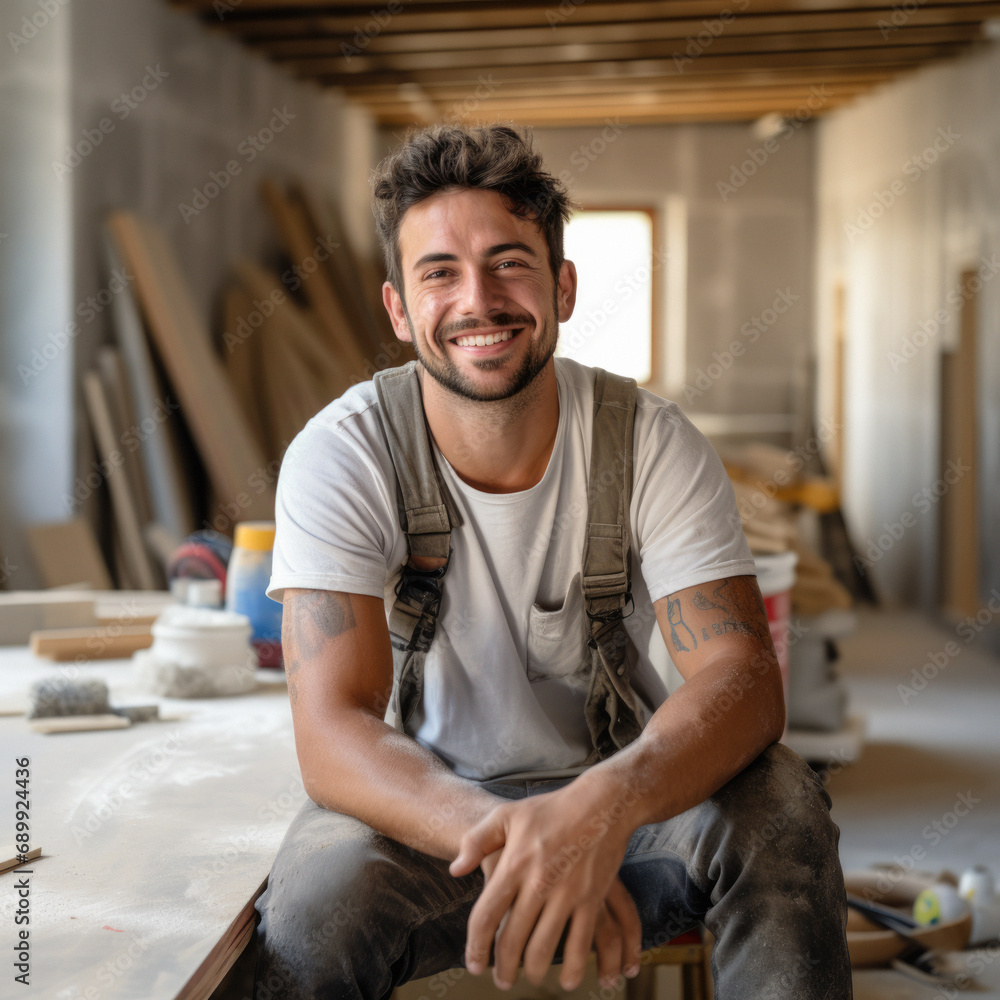 Portrait of a male construction worker smiling at a job site Portrait of a male construction worker smiling at a job site