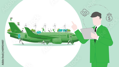 ESG sustainability business policy. Carbon credit calculate from reduce carbon footprint and carbon offset. Profit of tourism