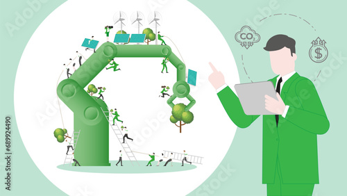 ESG sustainability business policy. Carbon credit calculate from reduce carbon footprint and carbon offset. Profit of Industry