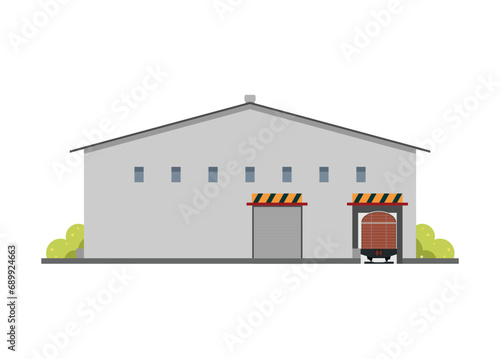 Freight wagon stops at the railway warehouse. Warehouse with freight wagon loading facility.