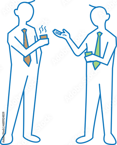 コーヒーを飲みながら談話するビジネスマンのイラスト