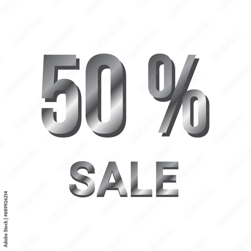 50% off minimalistic discount banner, silver metal. Vector illustration. 50% off minimalistic discount banner, silver metal. Vector illustration.