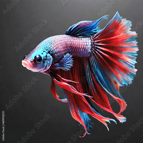 colorful fighting siamese fish with beautiful silk tail isolated on black