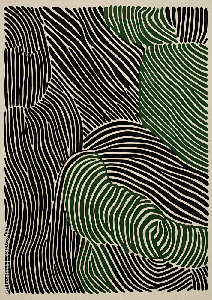  a screen print with patterns of green and black, in the style of lucien clergue, tangled forms Ai generative