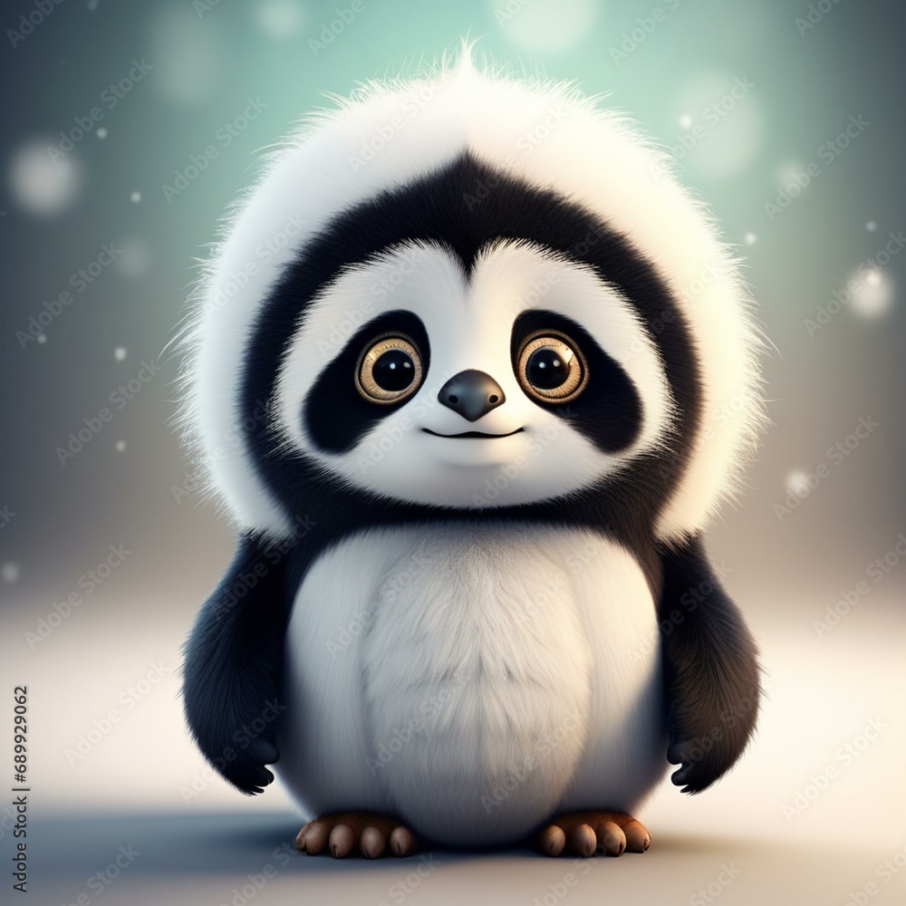 furry character, part sloth, part panda and part penguin, big eyes, cute, mascot furry character, part sloth, part panda and part penguin, big eyes, cute, mascot