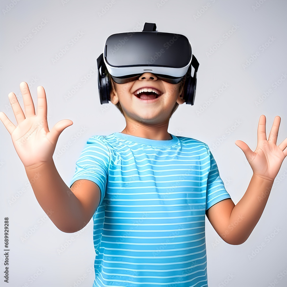 Niño disfrutando con unas gafas de realidad virtual Niño disfrutando con unas gafas de realidad virtual