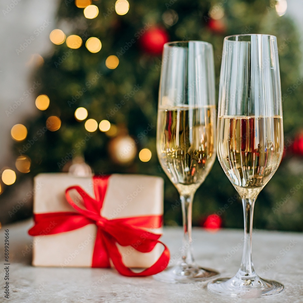Two glasses of champagne new year eve celebration christmas toast cheering winter season holidays Two glasses of champagne new year eve celebration christmas toast cheering winter season holidays