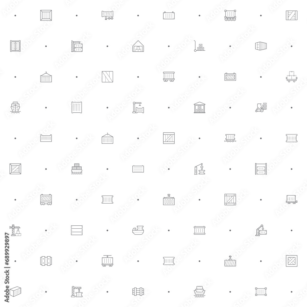 Seamless pattern with box and container icon on white background. Included the icons as open box, package, wooden crate, cargo, logistics, port, packaging And Other Elements. Seamless pattern with box and container icon on white background. Included the icons as open box, package, wooden crate, cargo, logistics, port, packaging And Other Elements.
