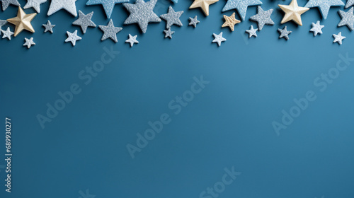 星と雪で飾られた青いクリスマス背景素材