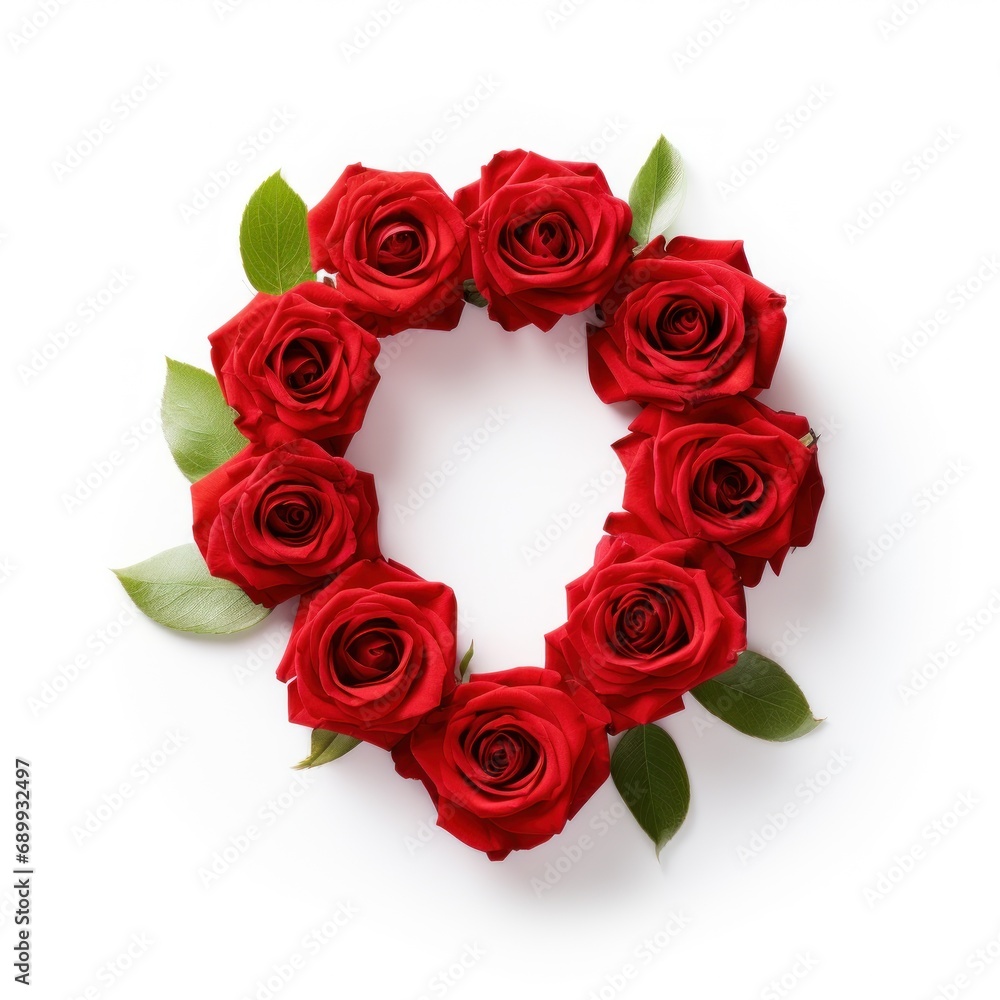 English letter O, whose texture is red rose. white background. Generative AI. English letter O, whose texture is red rose. white background. Generative AI.