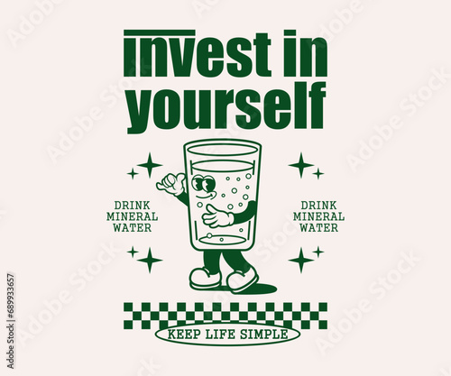 cartoon character of mineral water motivtional quote Graphic Design for T shirt Street Wear and Urban Style