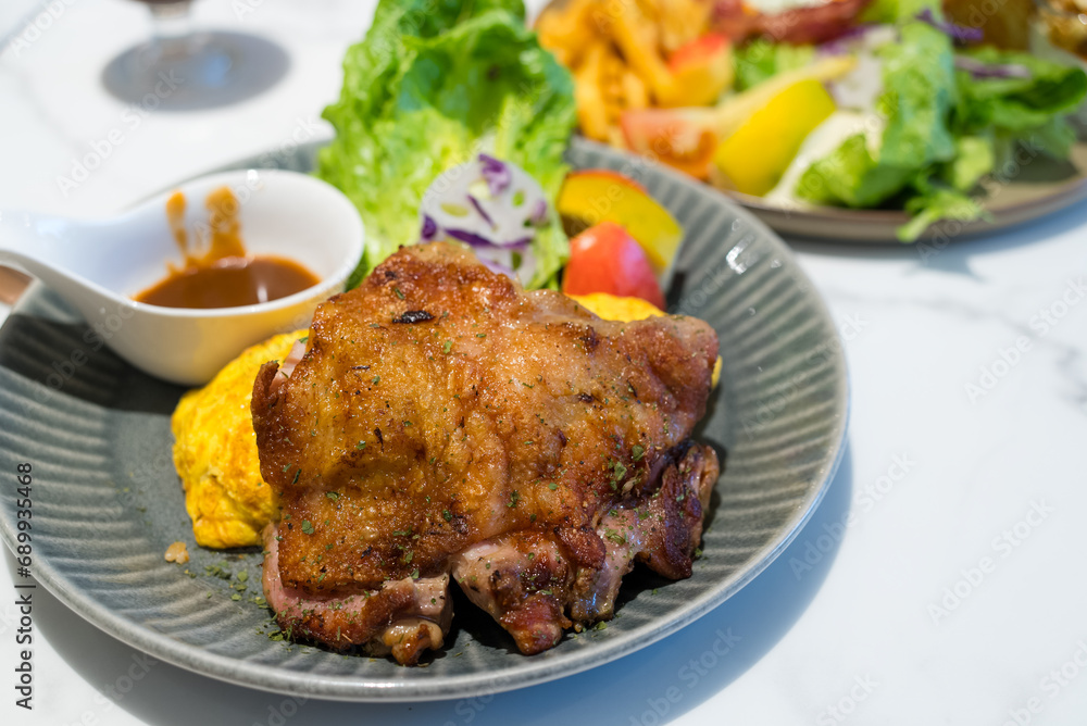 Grill chicken fillet with salad dish in restaurant Grill chicken fillet with salad dish in restaurant
