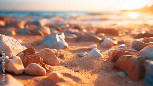 Close-up shot of rocks and sand in the beach