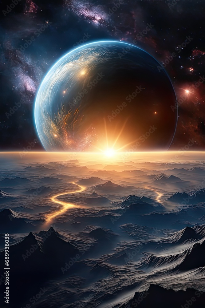 a Big Planets and shining stars galaxy in space a Big Planets and shining stars galaxy in space