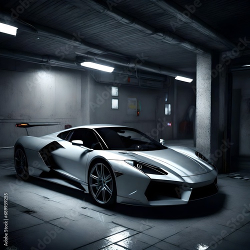 car in front of a garage in white lights © Mulazimhussain