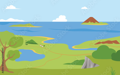 Landscape with lake  sea and mountains vector illustration