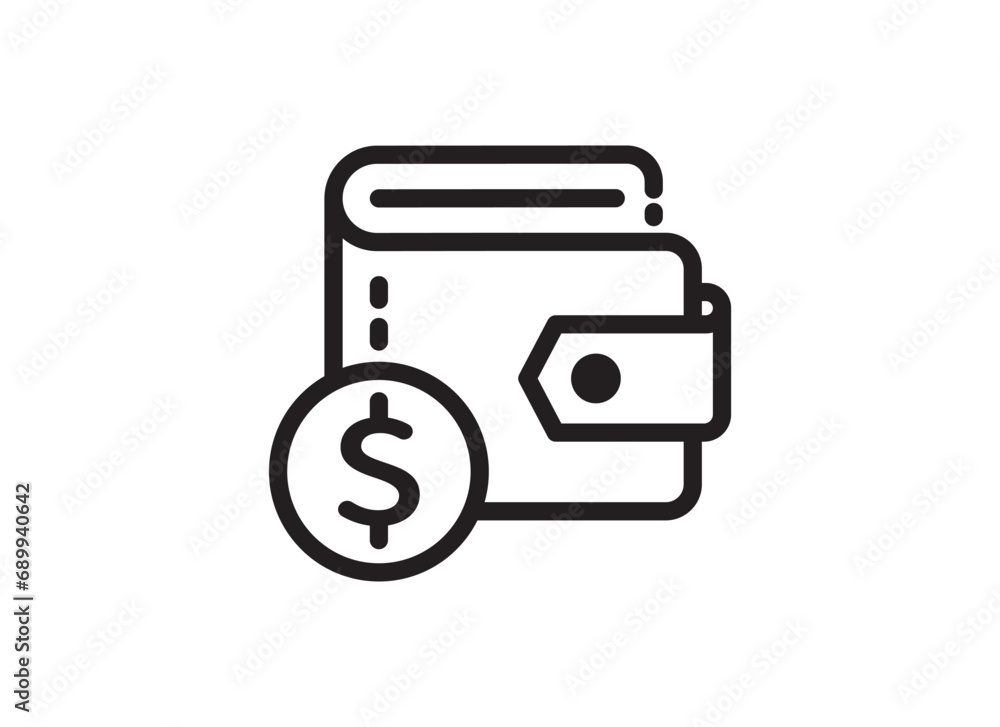 Wallet coin vector icon outline style. Vector illustration Wallet coin vector icon outline style. Vector illustration