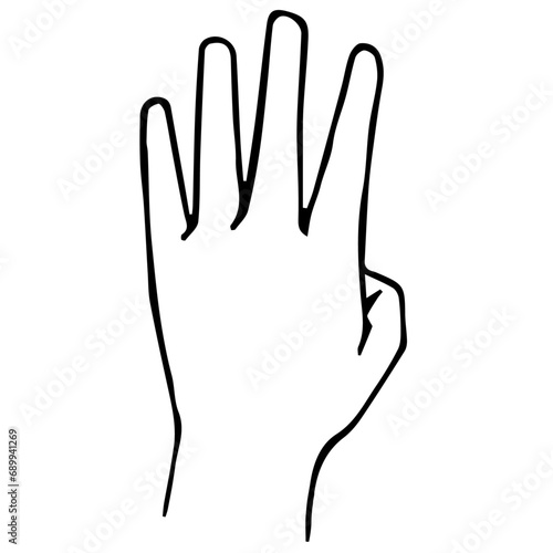 ハンドサイン_数字を表す_4_手の甲＿線画