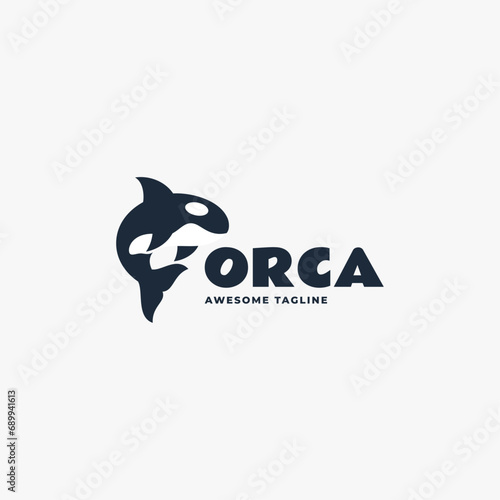 Vector Logo Illustration Orca Silhouette Style.