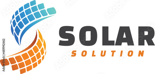 S initial solar energy system solution logo icon symbol design template illustration inspiration