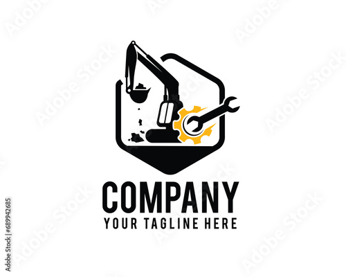 smart hexagon excavator machine service Logo design vector template illustration inspiration