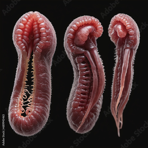 Roundworm parasites in the human intestine. Ascariasis. Diseases of the human digestive system. 3d rendering photo