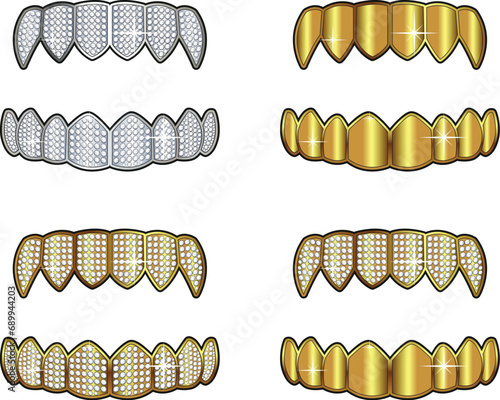 Grillz Teeth Diamond Gold Vector