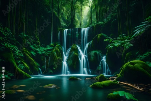 long river of the waterfall between green mountain.dense rainforest with lush green foliage still life--