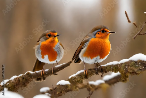 **european robin (erithacus rubecula) perched on a branch--