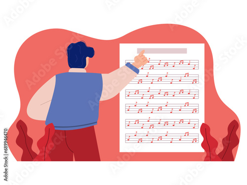 Composers learn song lyrics. Music studio Illustration.