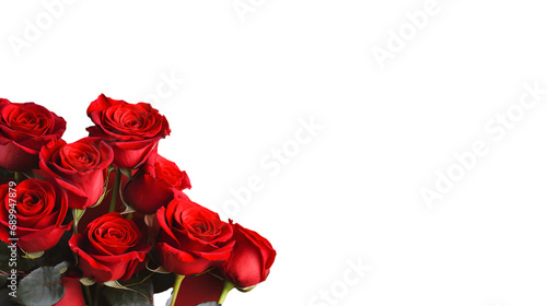 Frame bouquet of red roses isolated on white background, transparent cutout photo
