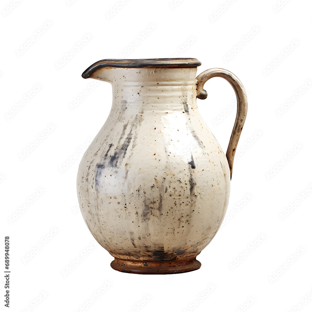 Antique jug isolated on white background, transparent cutout