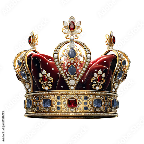 Golden crown with diamonds isolated on transparent background