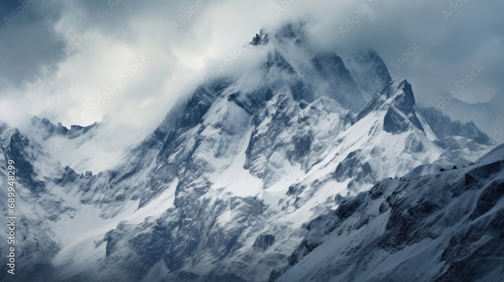Snowy mountains close-up