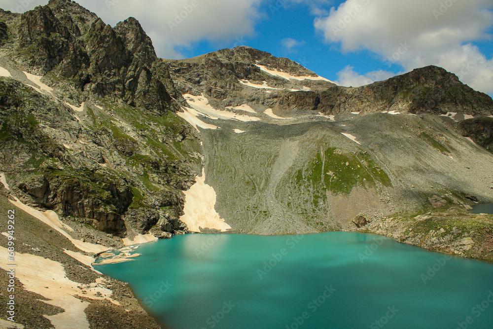 Sofia lake, view from the Irkiz pass in the Caucasus Mountains, Arkhyz, Russia
